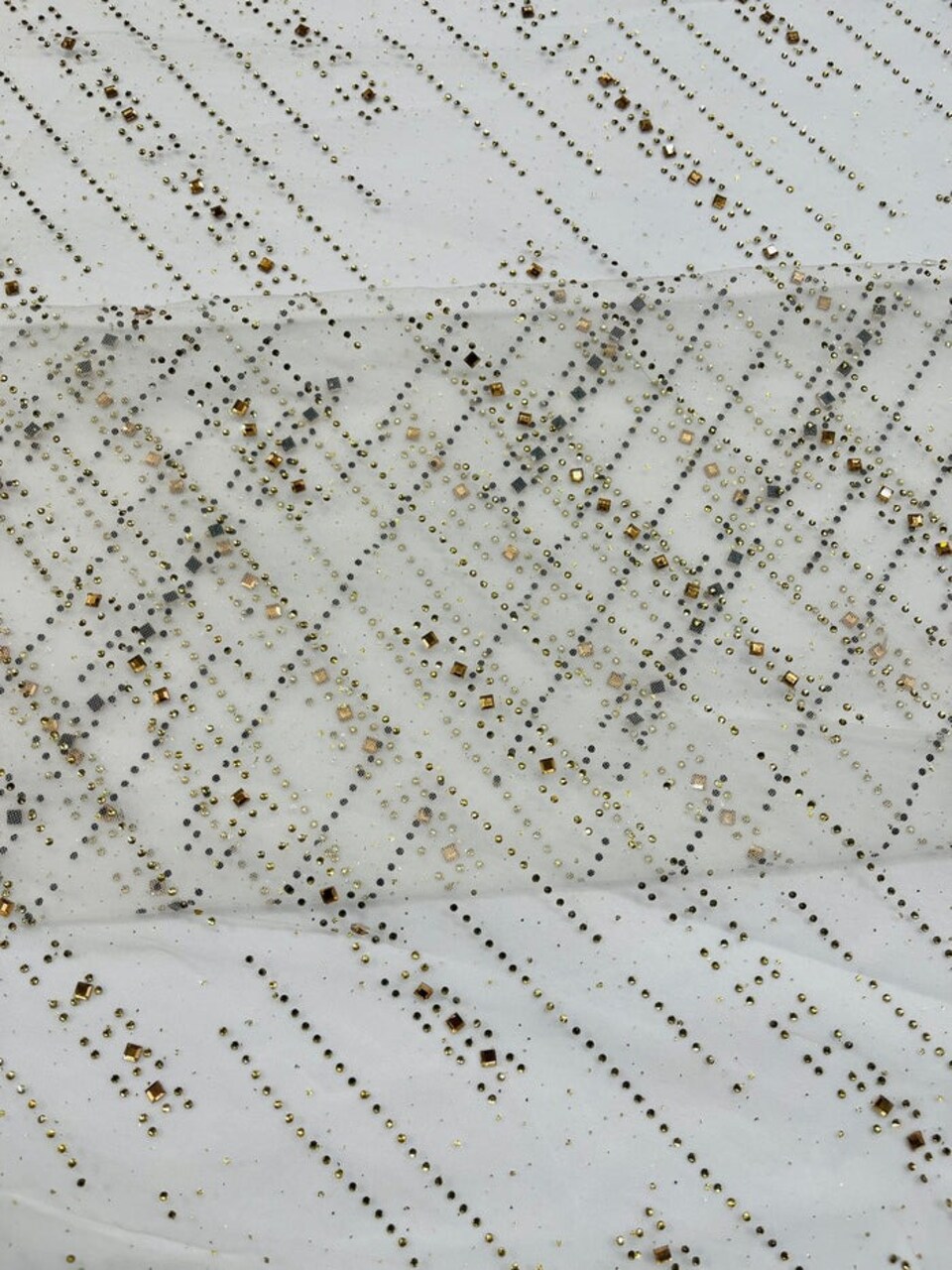 1 Yard Glitter Rhinestone Mesh Fabric Sheer Sparkle Material for Dresses, Décor & Costumes